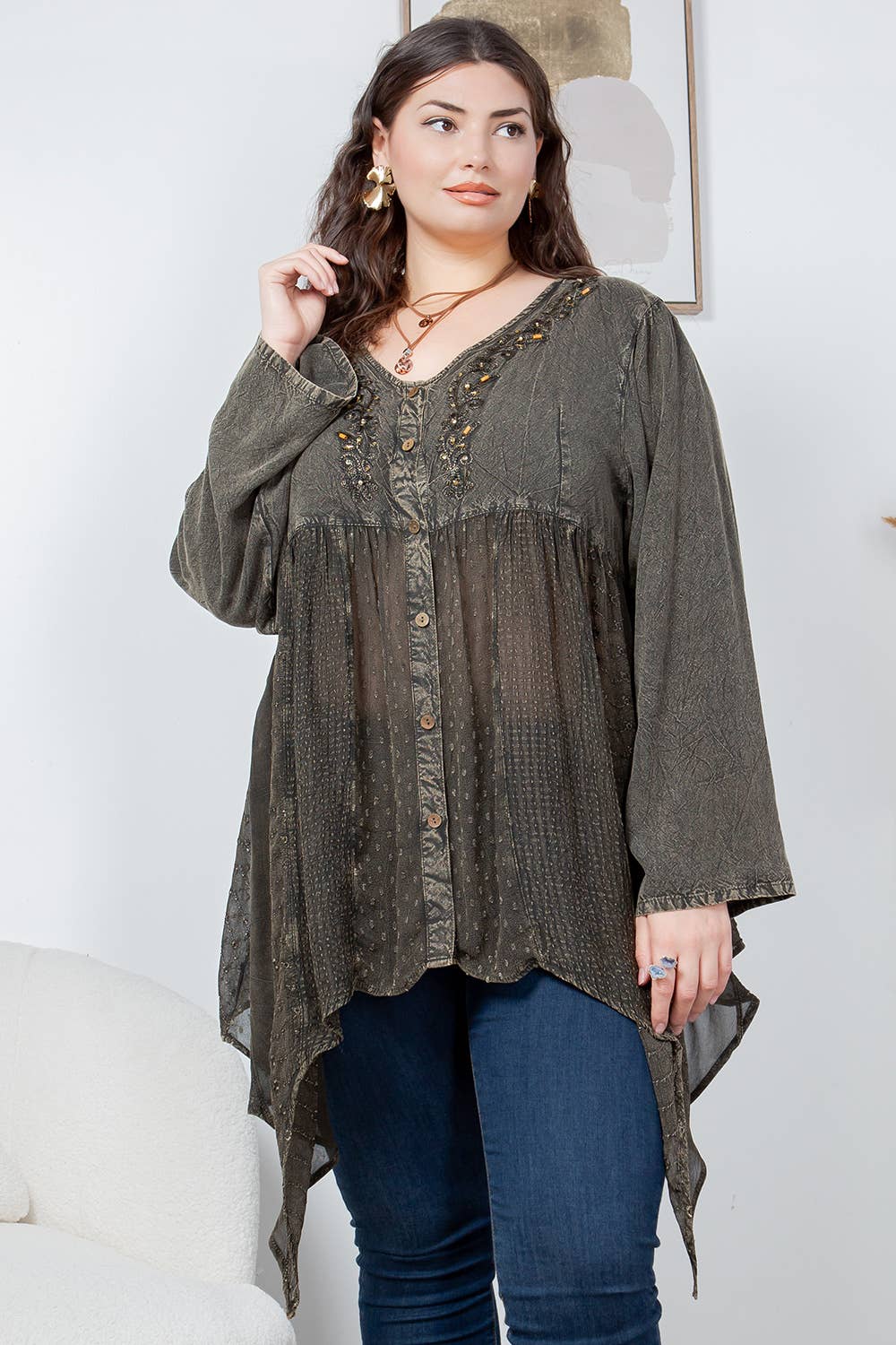 Stonewashed Women Top
