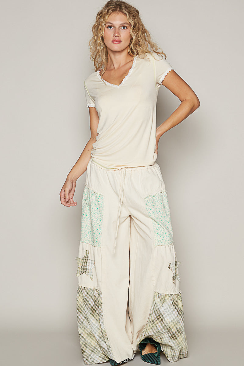 Cream Overlock Stitch V-Neck
