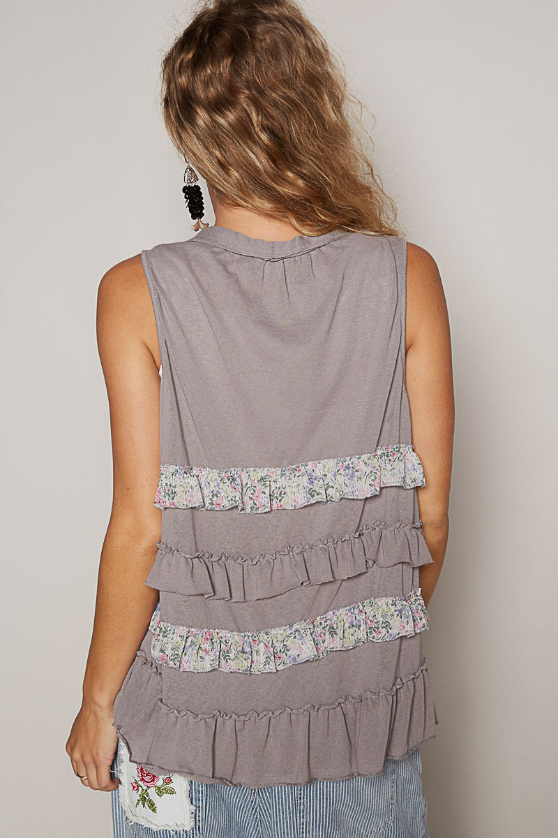 Stone Gray Ruffle Open Cardigan