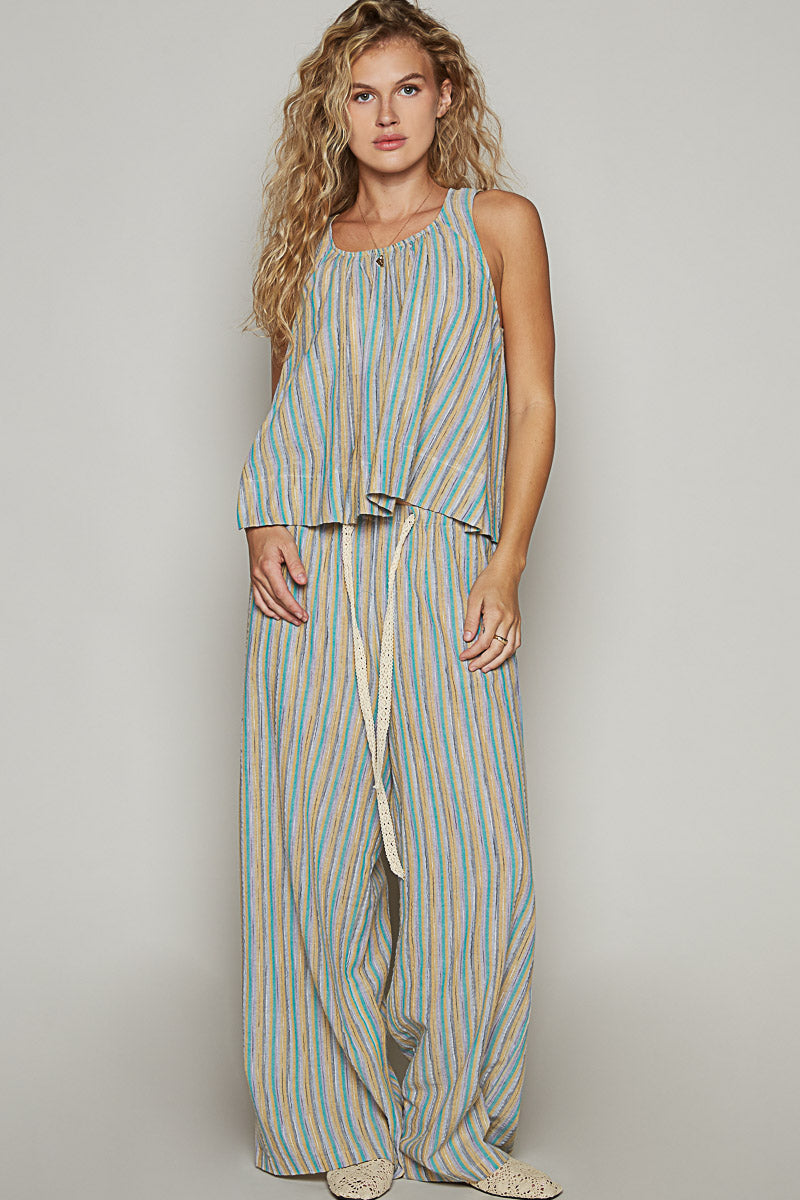 Teal Multicolor Tank & Pant Set
