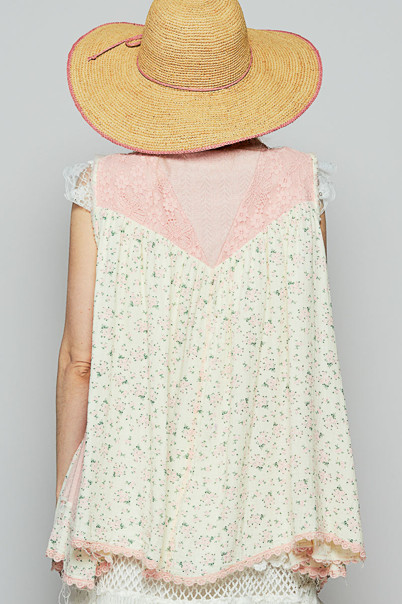 Pink Floral Sleeveless cardigan