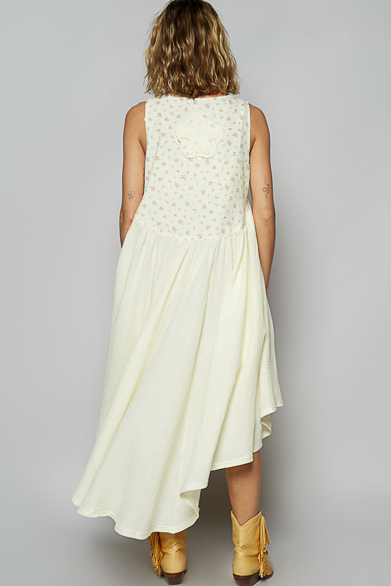 Floral & Cream Hi Low Dress