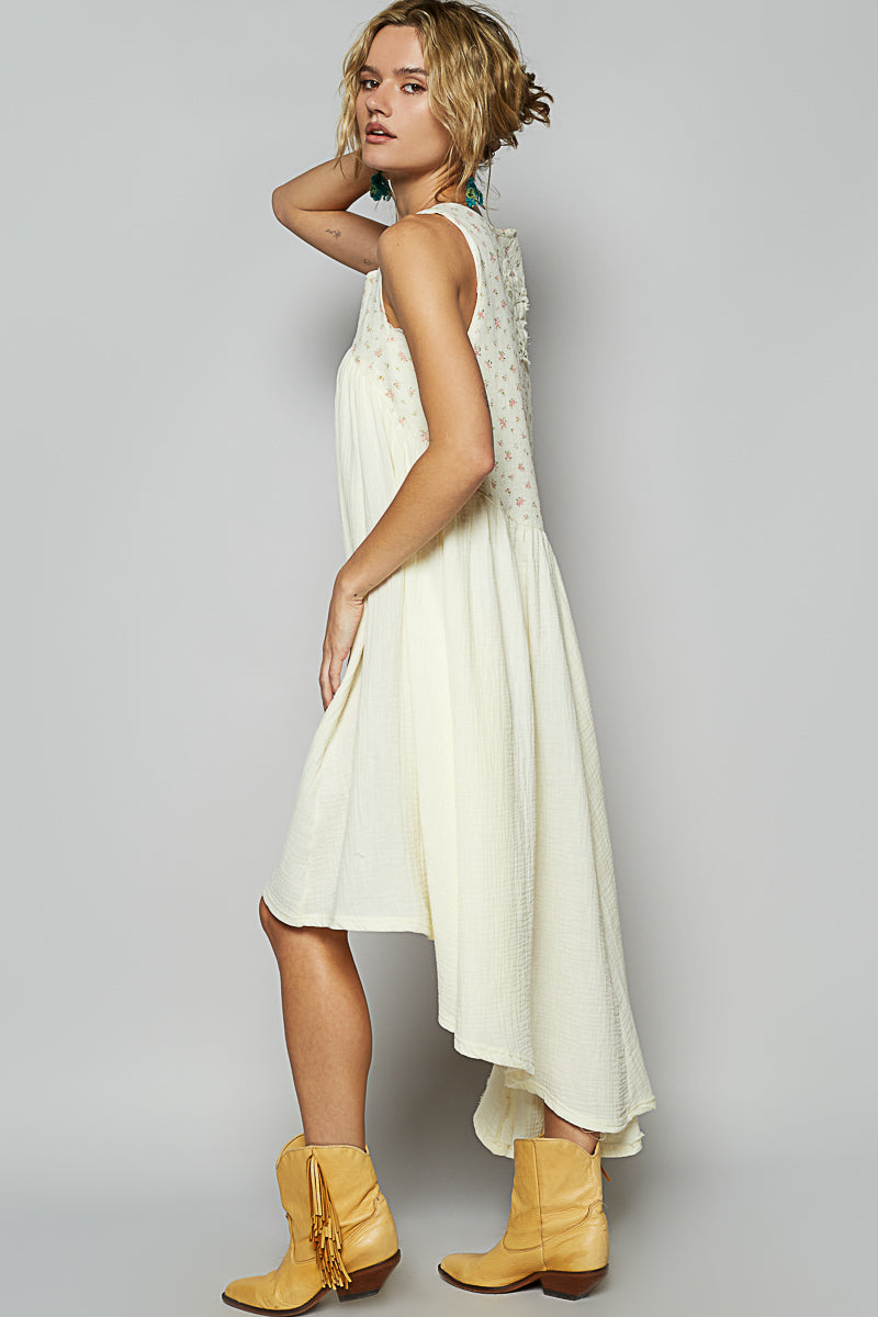 Floral & Cream Hi Low Dress