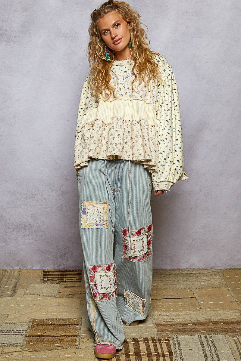 Floral & Cream Balloon Sleeve