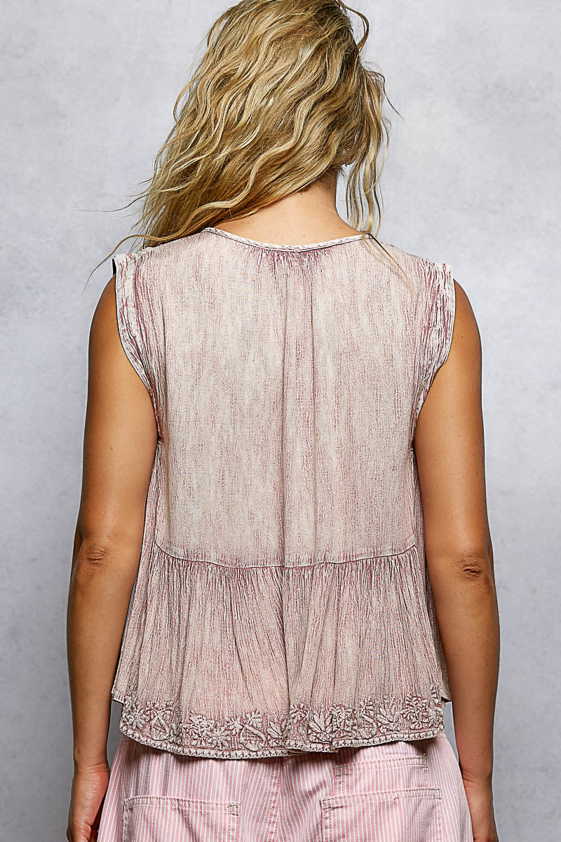 Pink Linen Detail Top