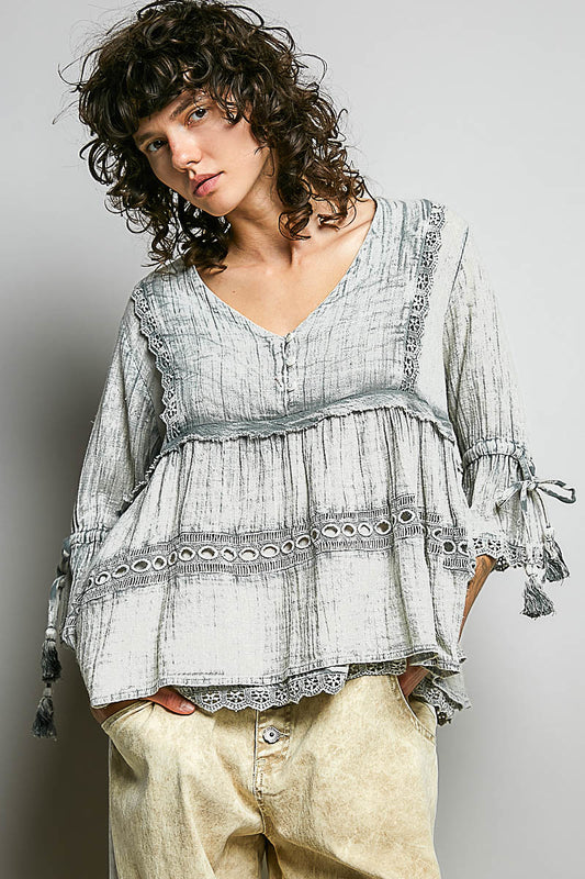 Light Blue Vintage Wash Blouse