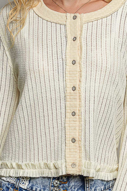 Cream Ribbed Long Sleeve