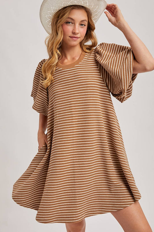 Latte Puff Striped Dress
