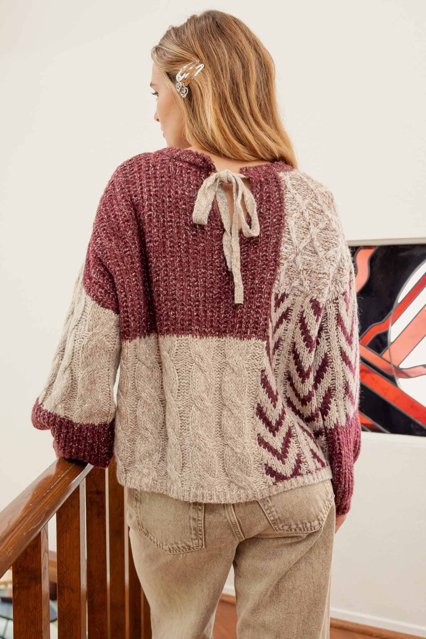 Wine Colorblock Sweater