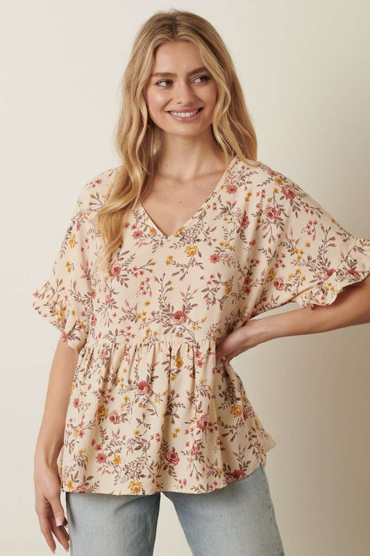 Cream Floral Ruffle Sleeve