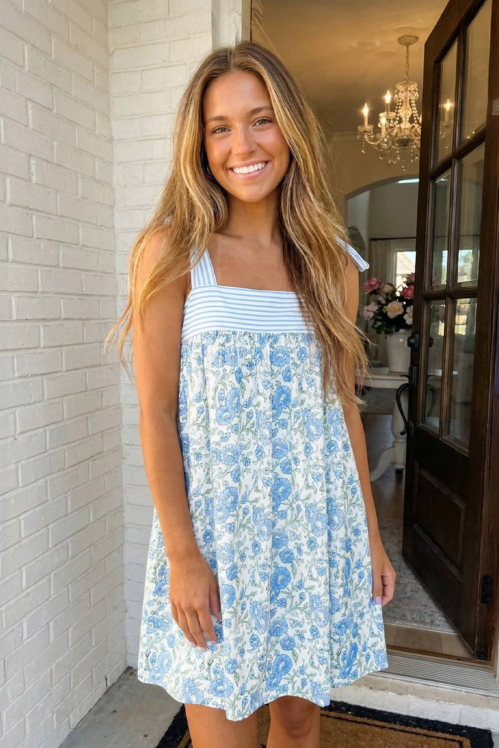 Blue Floral Knot Mini Dress