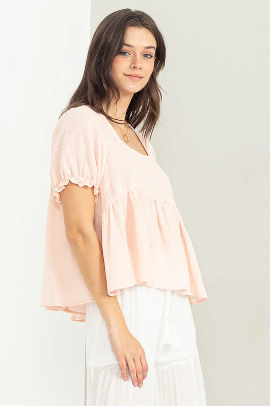 Light Pink Puff Sleeve Crop Top