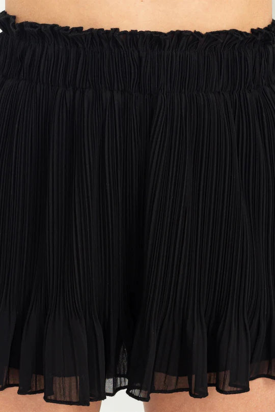 Black Pleated High-Waist Shorts