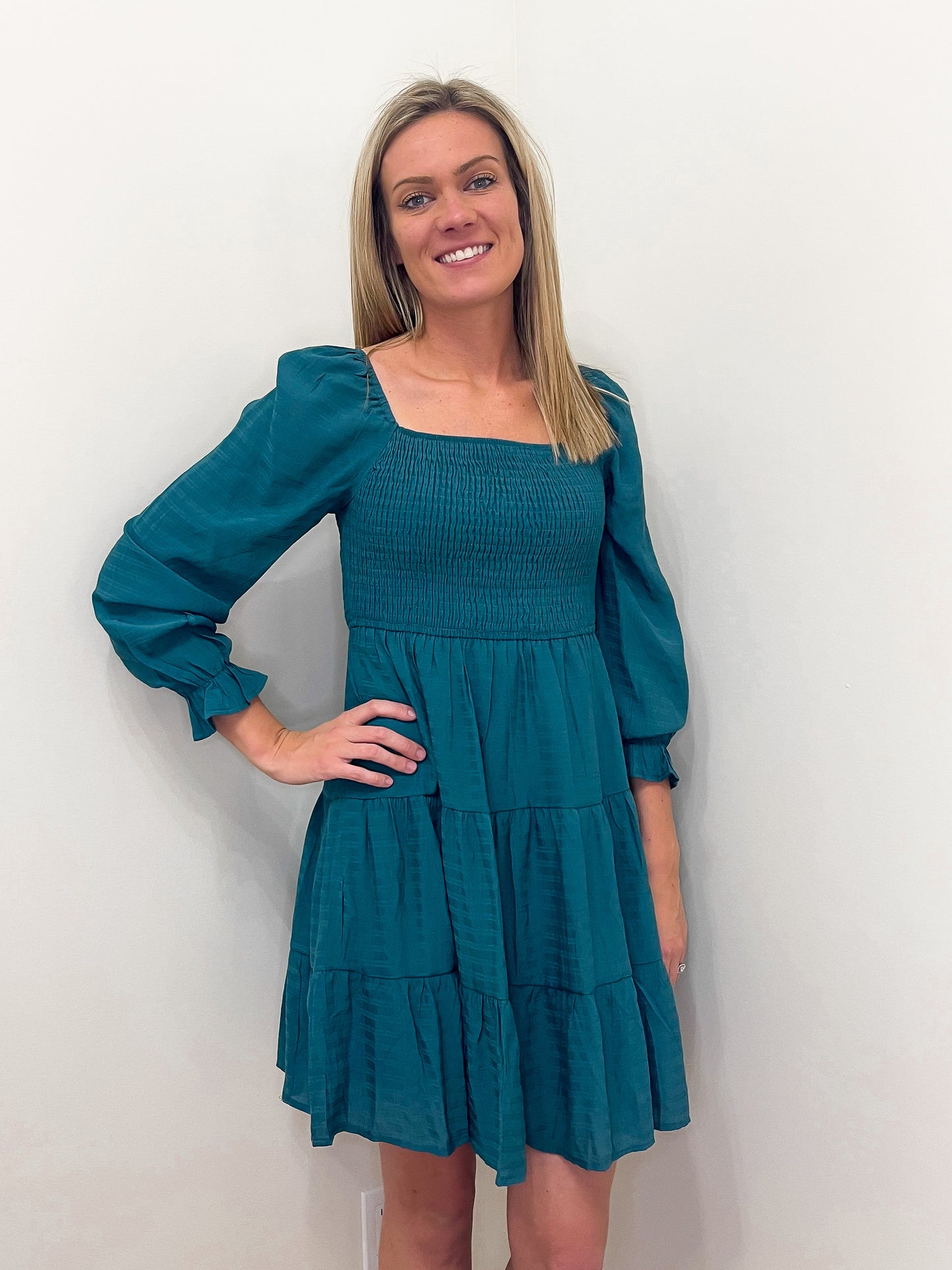 Teal Tiered Mini Dress