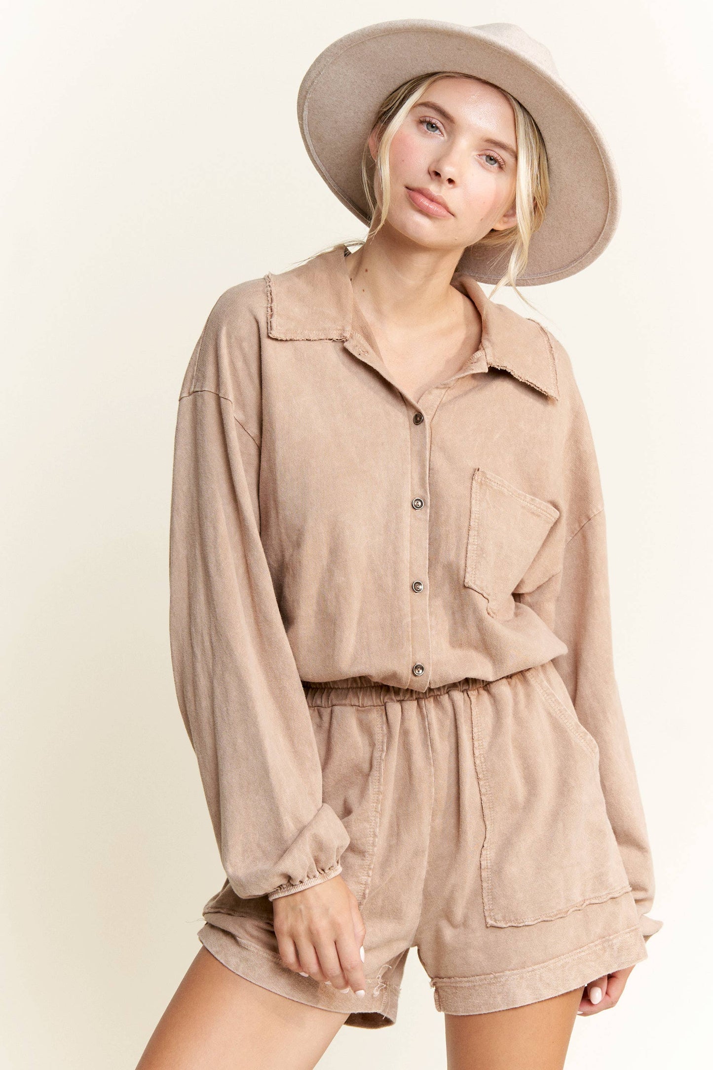 Latte Button Down Romper