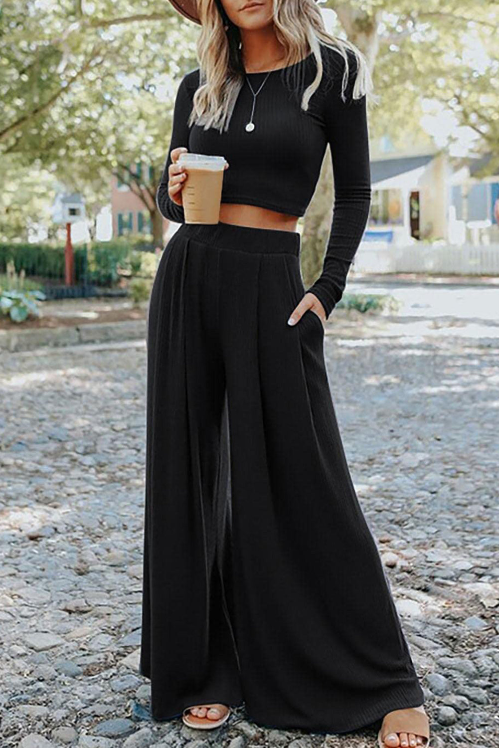 Black Crop & Pants Set