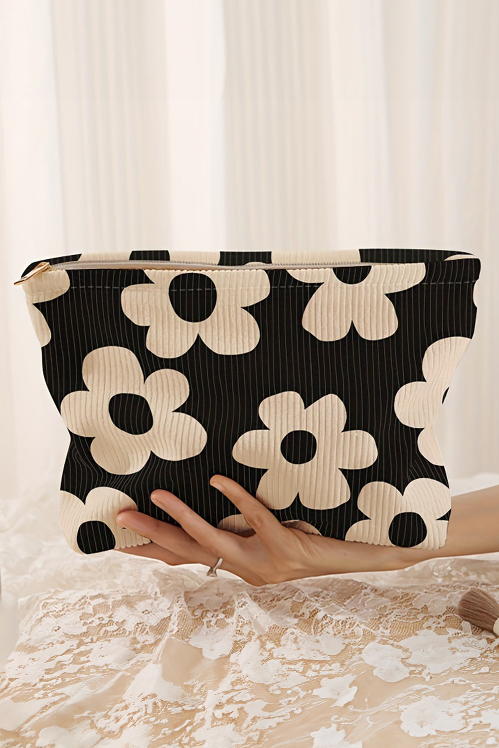 Black Flower Cosmetic Bag