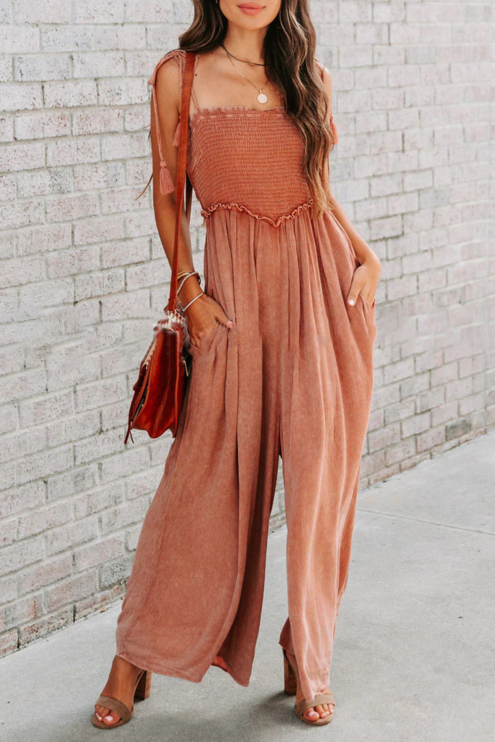 Smocked Wide Leg Jumpsuit