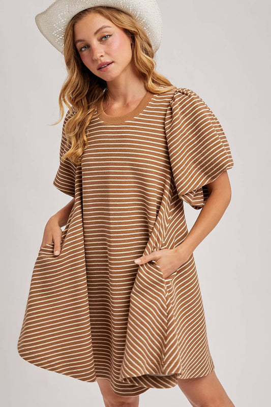 Latte Puff Striped Dress