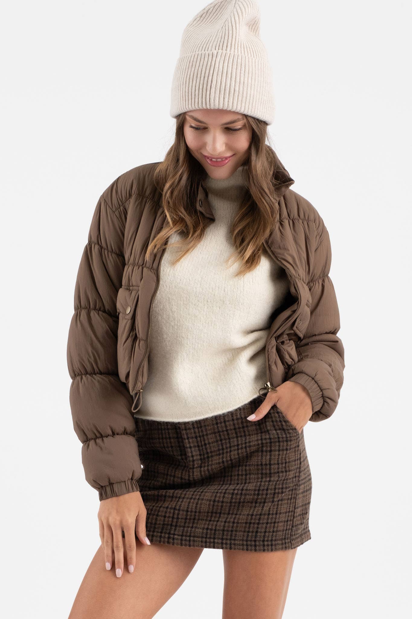 Brown Cropped Puffer Jacket