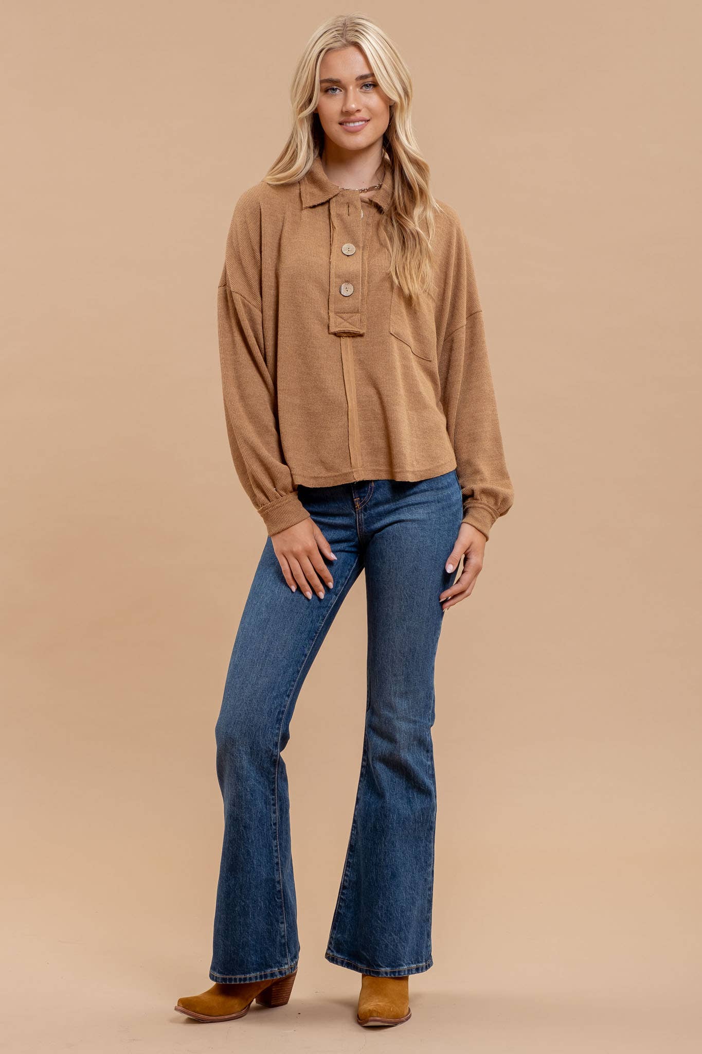 Almond Collared Knit Top
