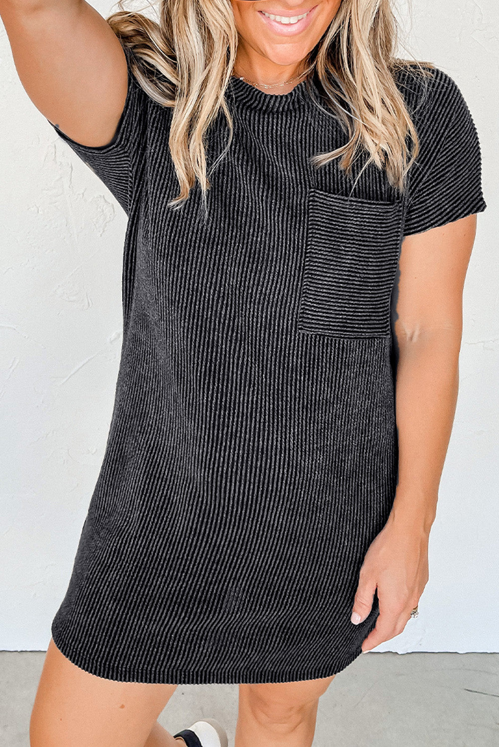 Gray Striped Ribbed T-shirt Dress