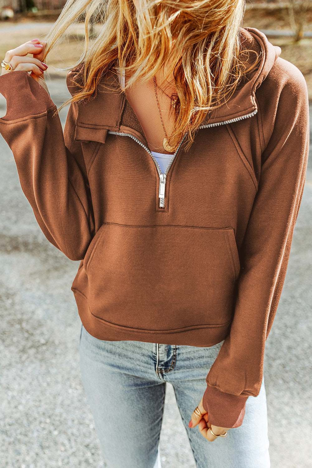 Burnt Orange Quarter Zip Hoodie