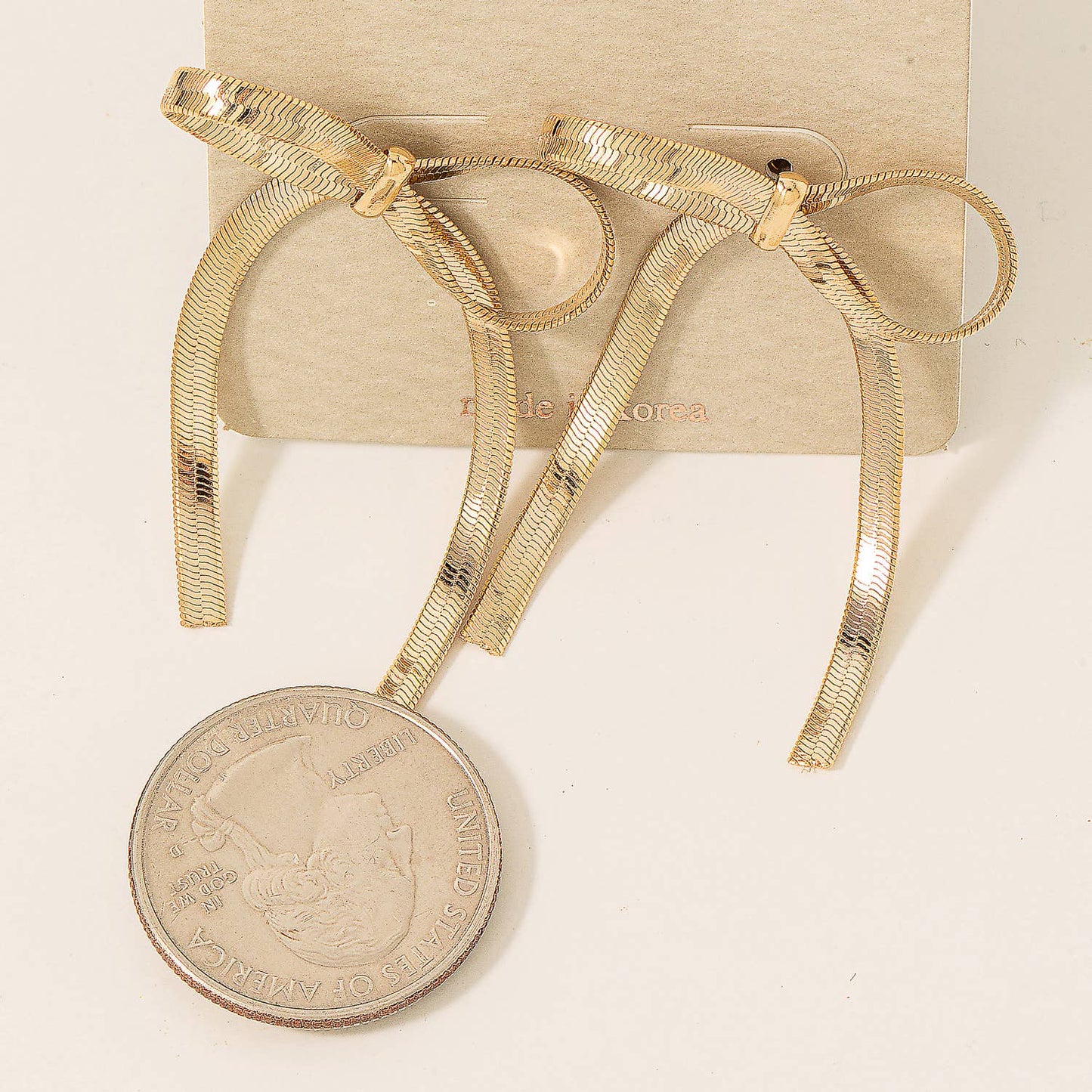 Gold Chain Ribbon Bow Earrings