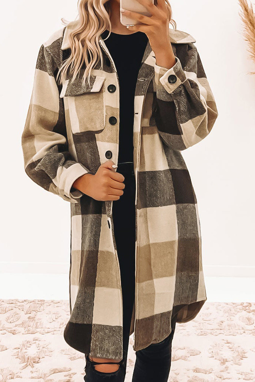 Khaki Plaid Button-Down Shacket