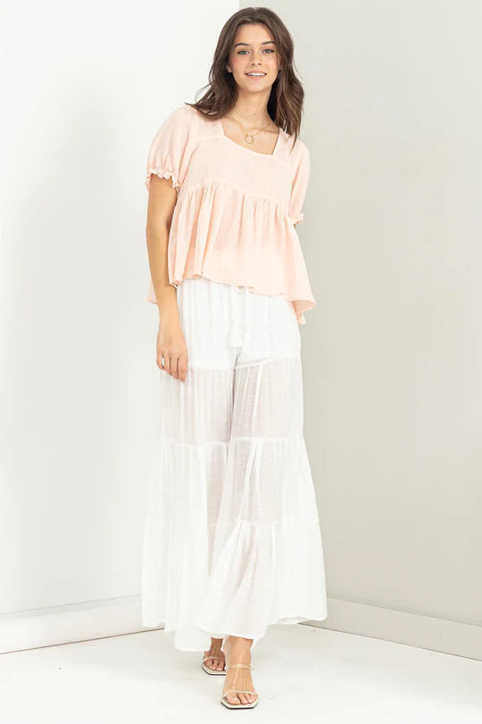 Light Pink Puff Sleeve Crop Top