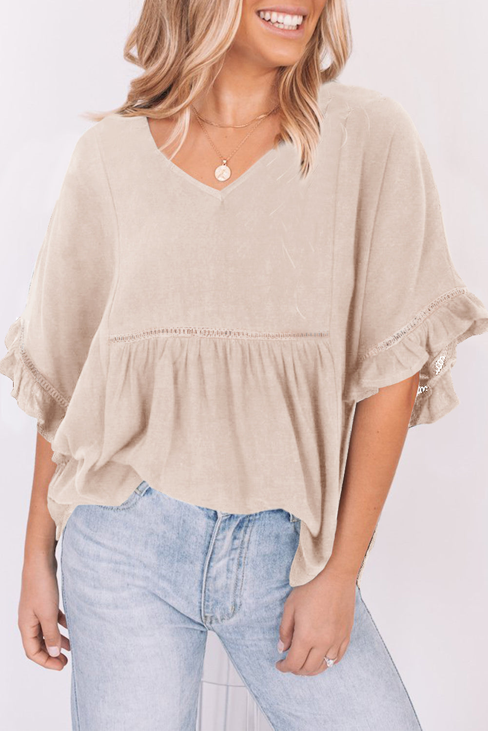 Apricot Ruffle V Neck