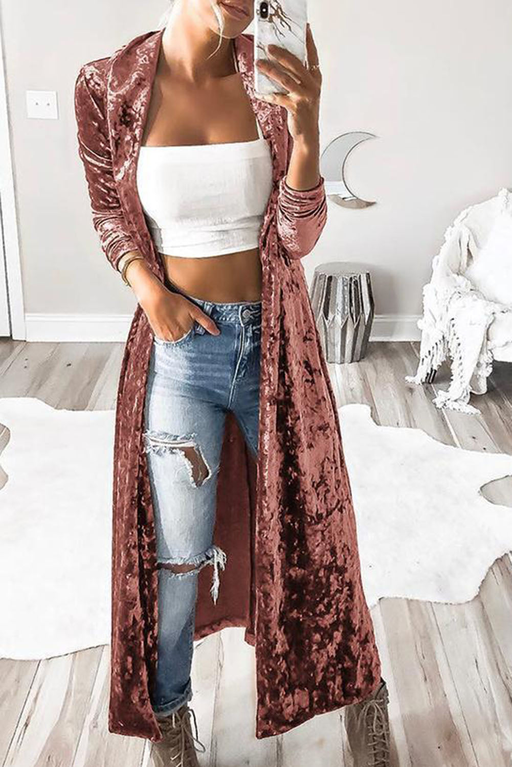 Pink Velvet Duster Cardigan
