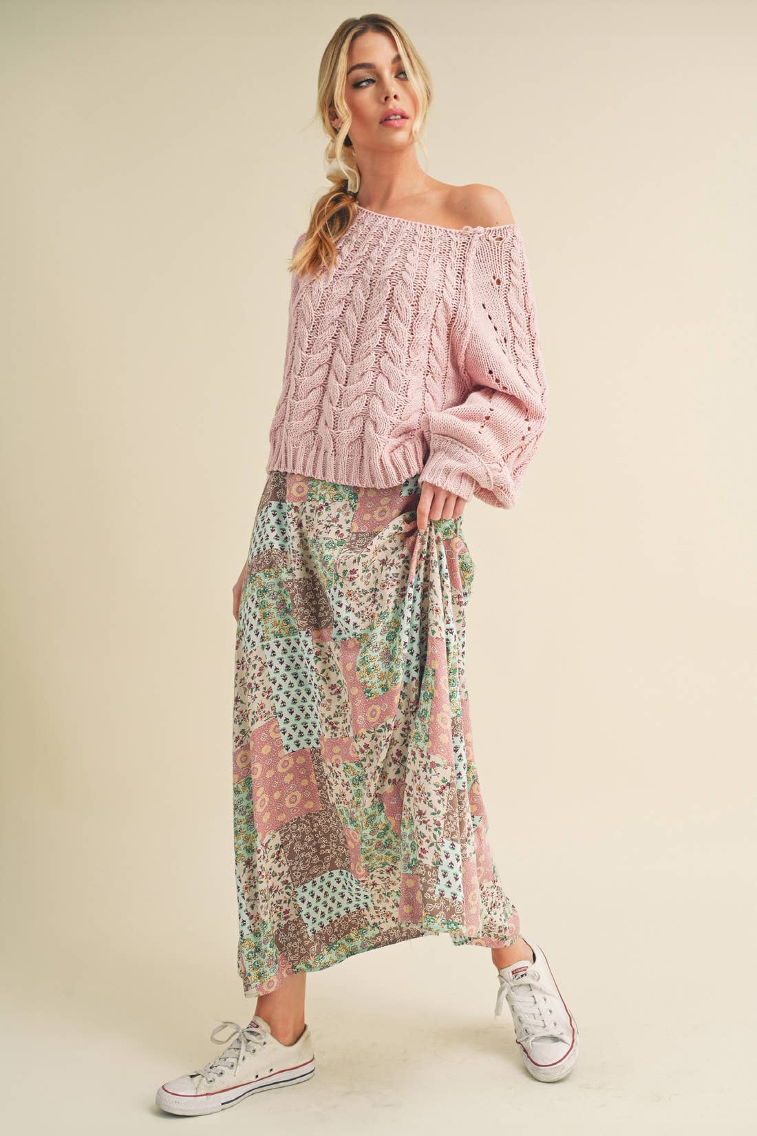 Mint Pink Patchwork Skirt