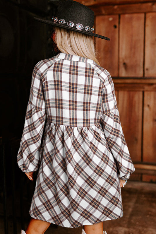 White Plaid Shirt Dress