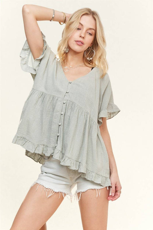 Sage Button Down Blouse