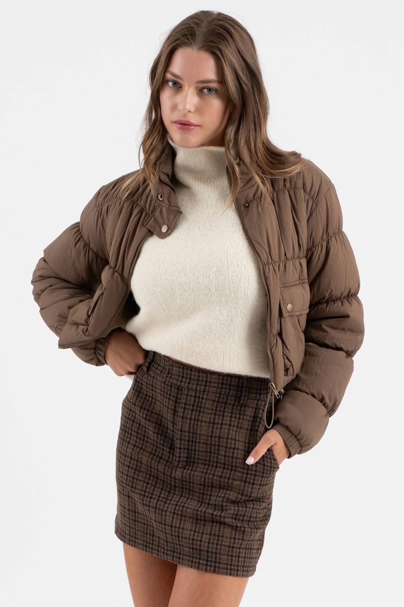 Brown Cropped Puffer Jacket