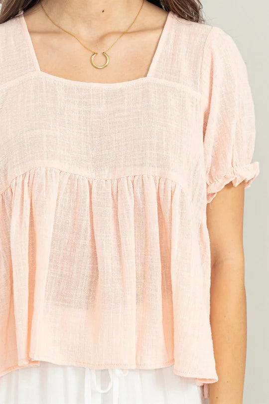 Light Pink Puff Sleeve Crop Top