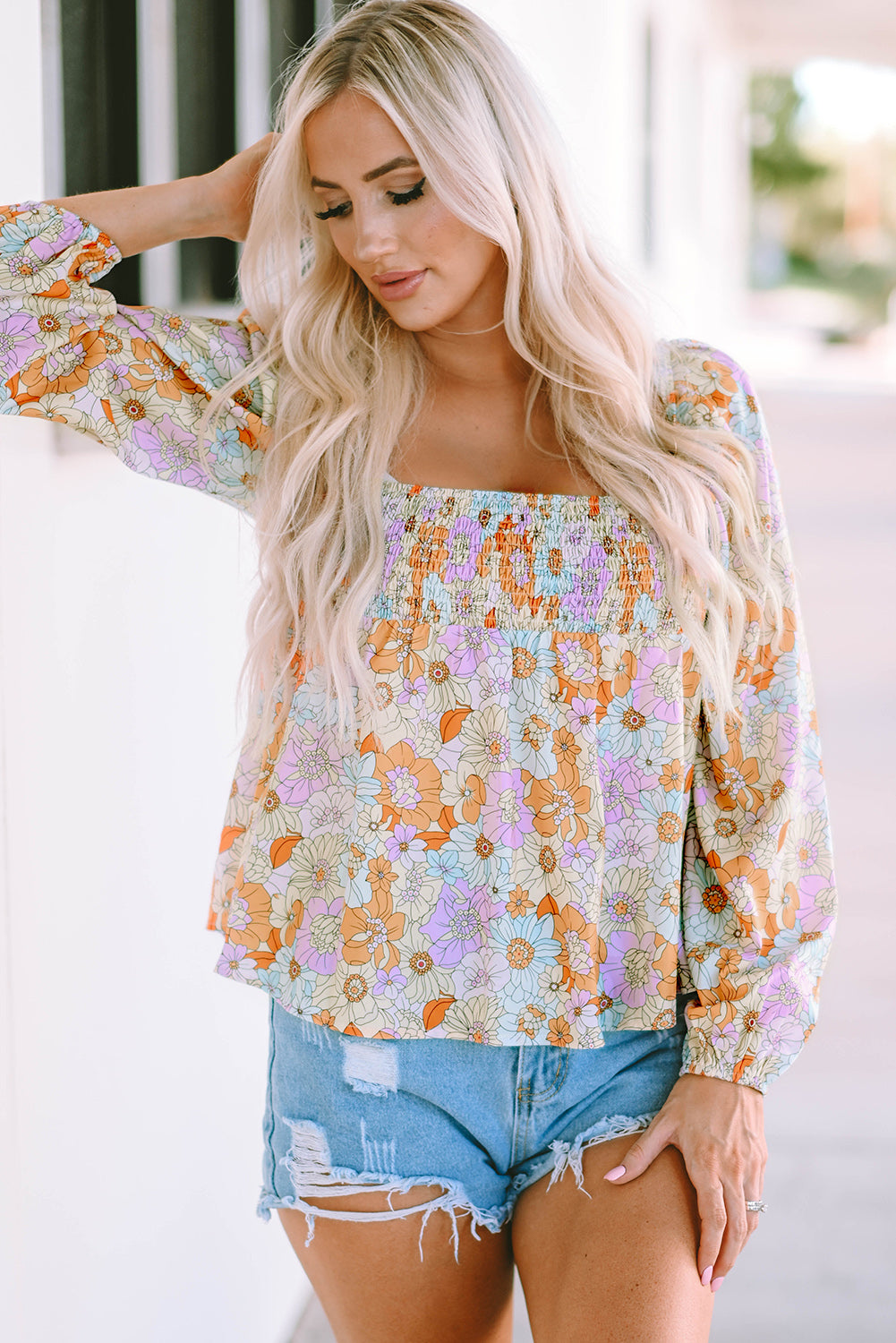 Multicolor Floral Square Blouse