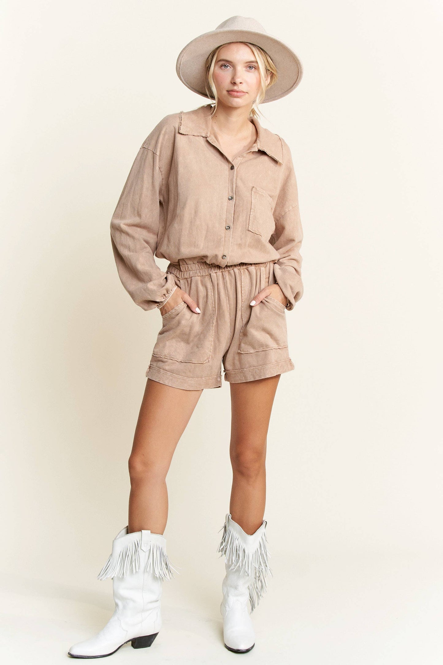 Latte Button Down Romper