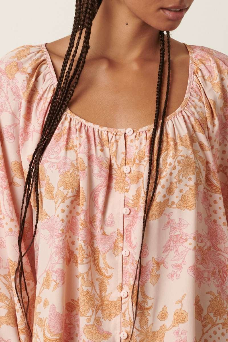 Pink Flower Print Blouse