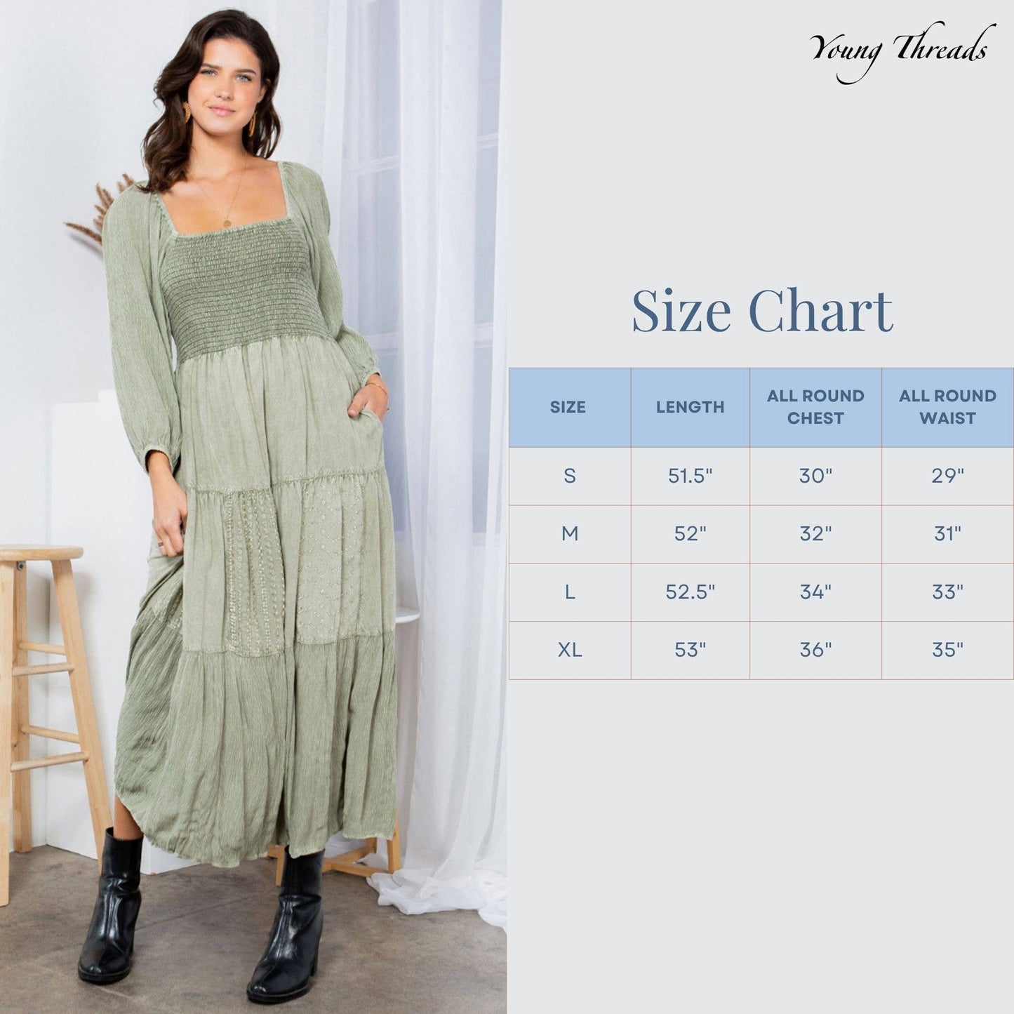 Embroidered Empire Mid-Length Dress (New Color): Amber / REGULAR (S-M-L-XL 1-2-2-1)