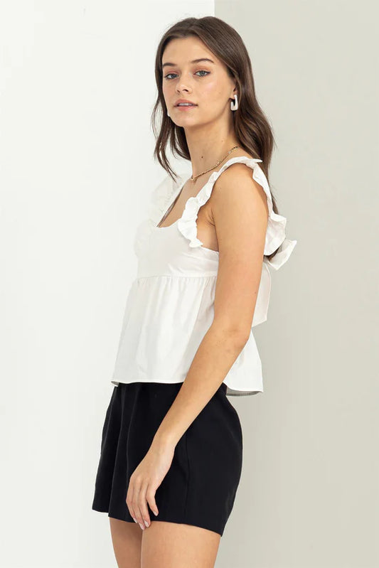 White Tie-Back Peplum