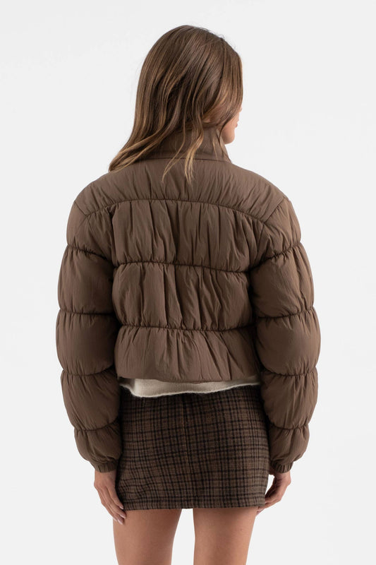 Brown Cropped Puffer Jacket