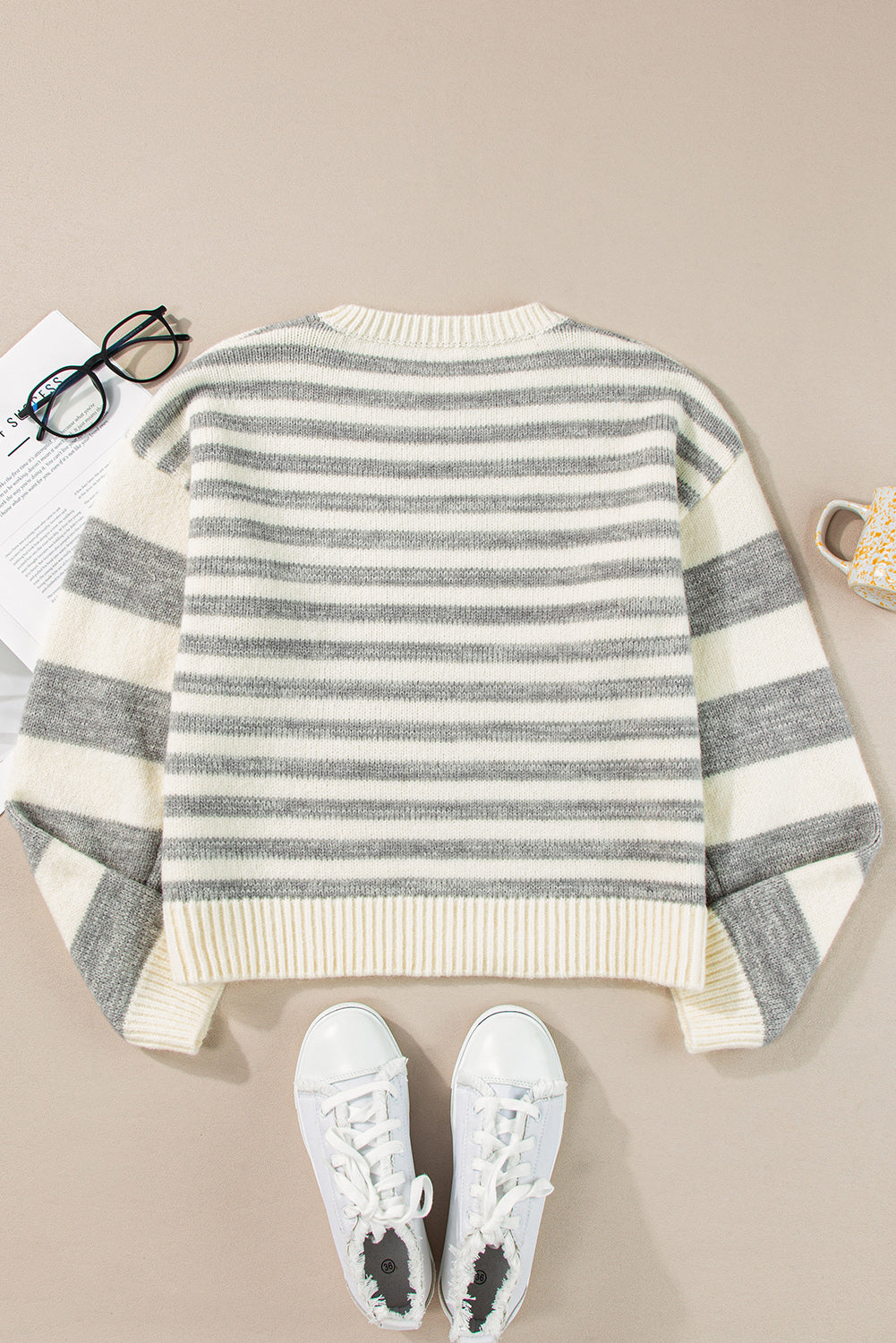 Gray Stripe Crew Sweater