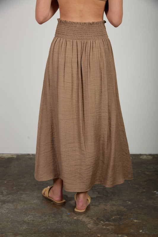 Mocha Button Down Midi Skirt