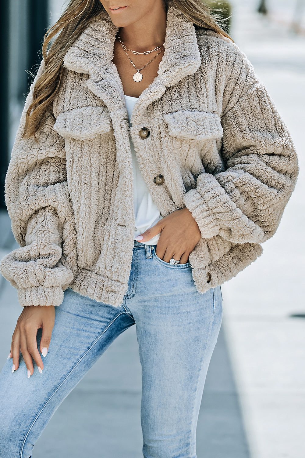 Beige Plush Fleece Jacket