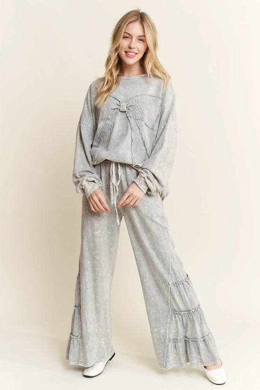 Grey Waffle Ribbon Top