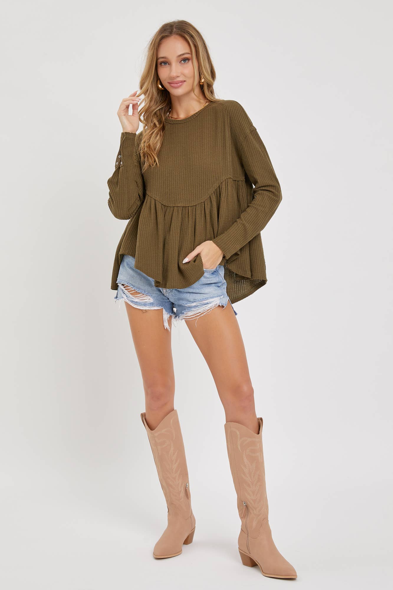 Olive Babydoll Top