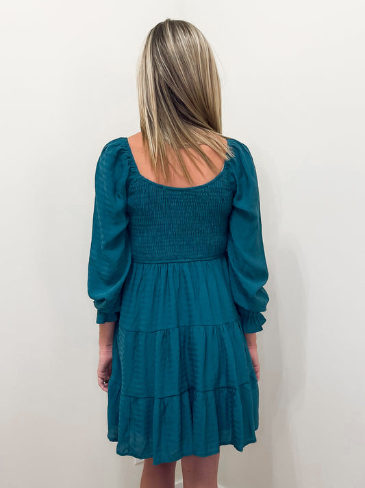 Teal Tiered Mini Dress