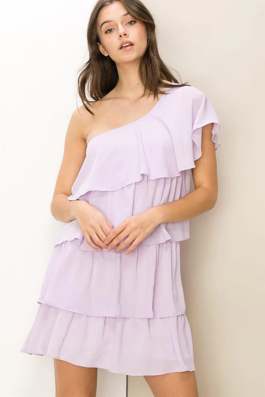 One Shoulder Ruffled Mini Dress